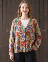 Women's Floral Knit Cardigan Colorful Button Front