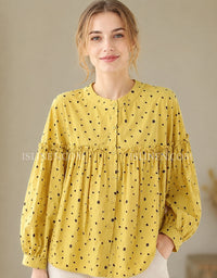 Women’s Vintage Loose Polka Dot Ruffle Button Front Shirt