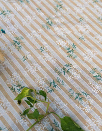 Mantel rústico de algodón con estampado floral y rayas amarillas
