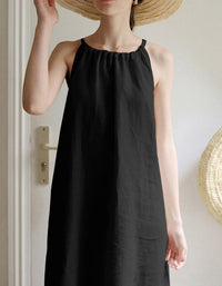 Off Shoulder Halter Neck Summer French Linen Dress