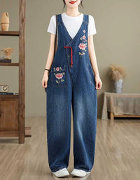 Loose Casual Embroidery Denim Jumpsuit