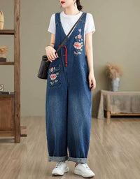 Loose Casual Embroidery Denim Jumpsuit