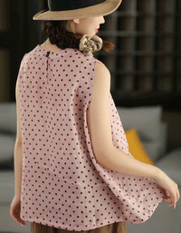 Polka Dot Ramie Pullover Round Neck Sleeveless Vest Top