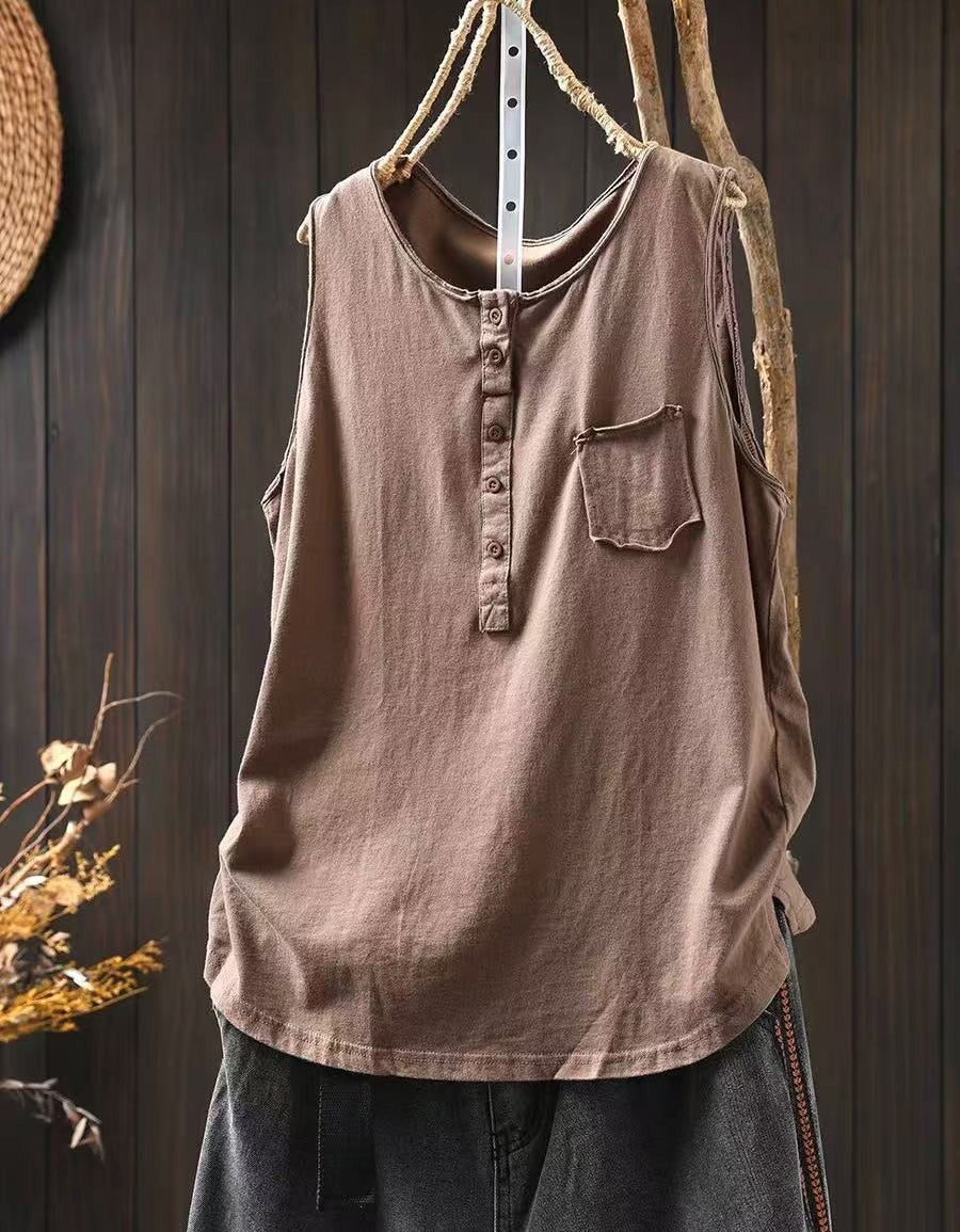 Summer Camisole Front Buckle Cotton Tops for Women