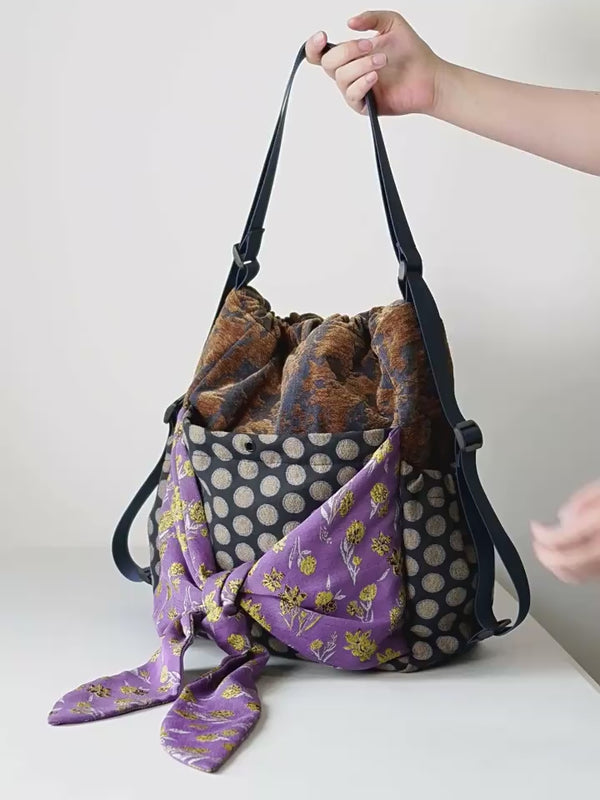 Women’s Polka Dot Backpack Shoulder Bag – Versatile Tote with Bow Tie Detail