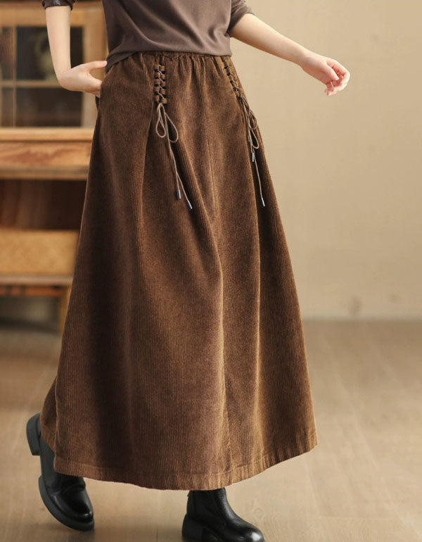 Side Tie Loose Casual Women's Corduroy Skirt
