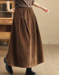 Side Tie Loose Casual Women's Corduroy Skirt