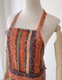 Ethnic Style Cotton Mixed Color Plaid Kitchen Apron