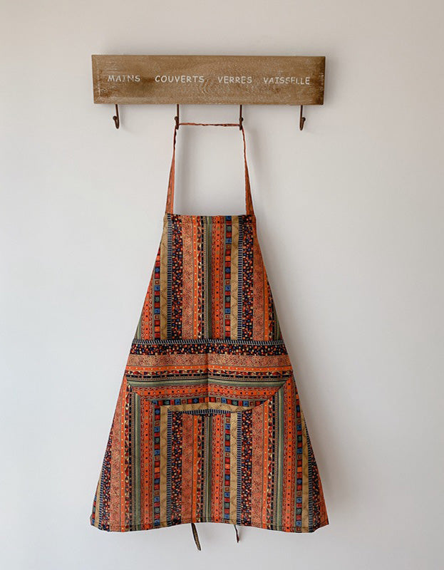 Ethnic Style Cotton Mixed Color Plaid Kitchen Apron