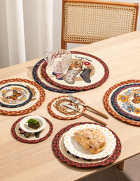 Mantel individual con estampado de animales vintage tejido a mano