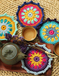 Posavasos individuales con forma de flor de ganchillo hechos a mano (5 piezas)