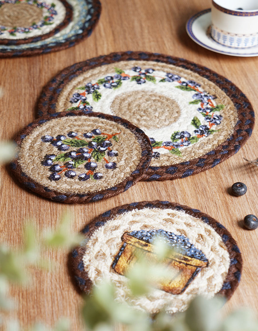 Agarraderas de mesa vintage tejidas a mano con yute