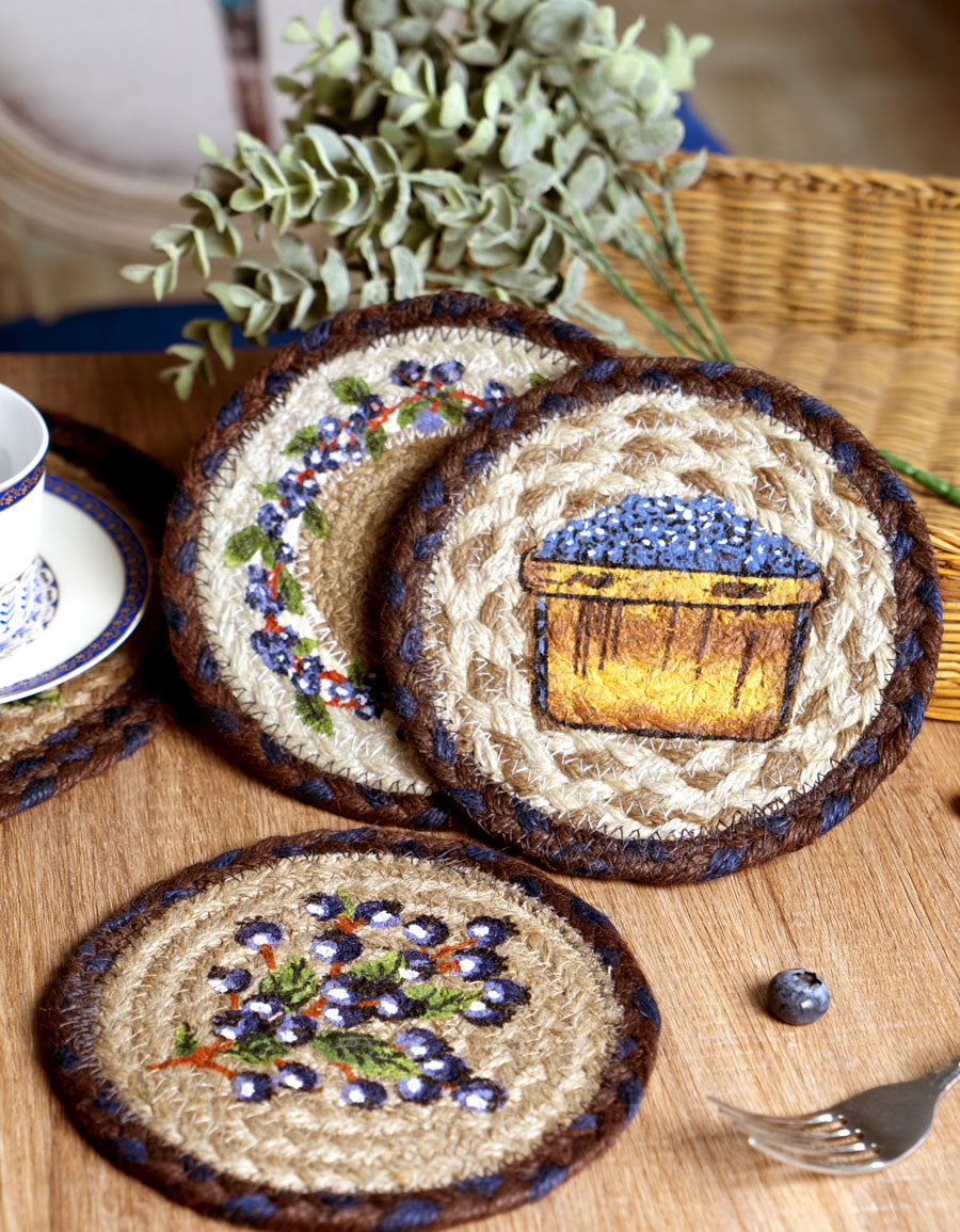 Agarraderas de mesa vintage tejidas a mano con yute