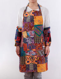 Mixed Color Cotton Patchwork Cooking Aprons with Sleeve Covers
