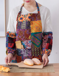 Mixed Color Cotton Patchwork Cooking Aprons with Sleeve Covers