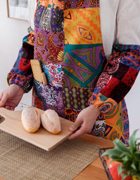 Mixed Color Cotton Patchwork Cooking Aprons with Sleeve Covers