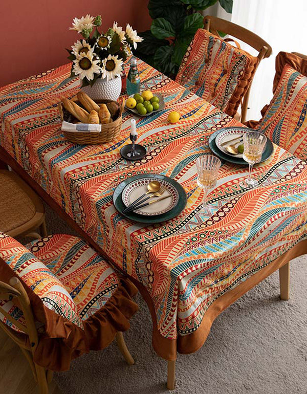 Mantel colorido con estampado de ondas estilo marroquí