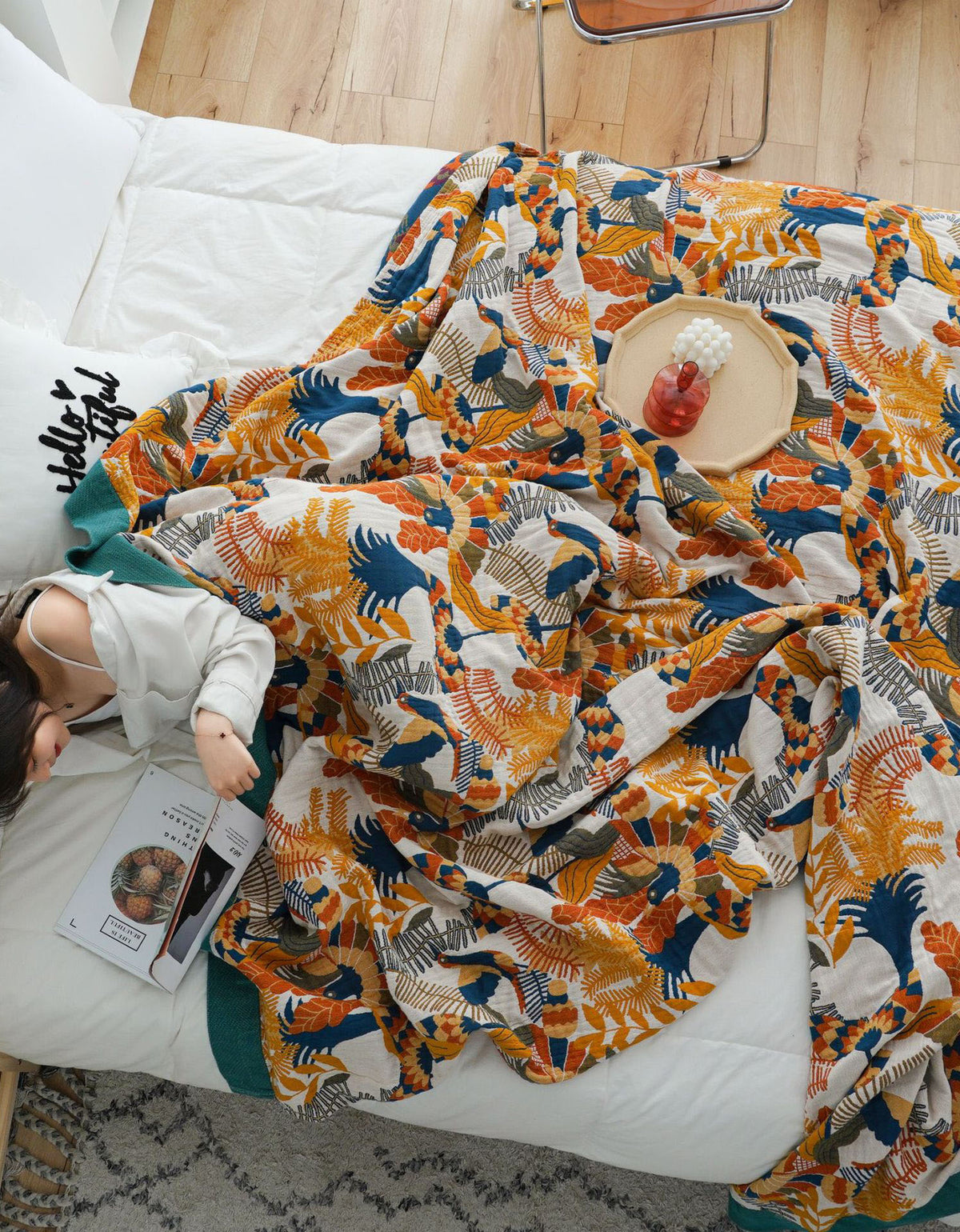 Spring Summer Vintage Birds Flower Element Blanket