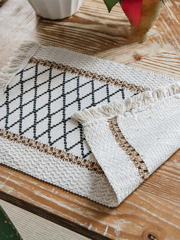 Mantel individual rectangular de lino antiquemaduras vintage (PAQUETE DE 2)