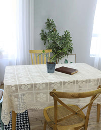 Vintage Beige Knitted Pure Cotton Square Tablecloth