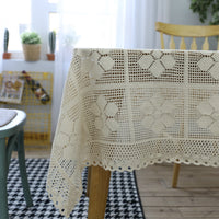 Vintage Beige Knitted Pure Cotton Square Tablecloth