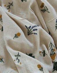 Tela vintage de lino y algodón con bordado de flores