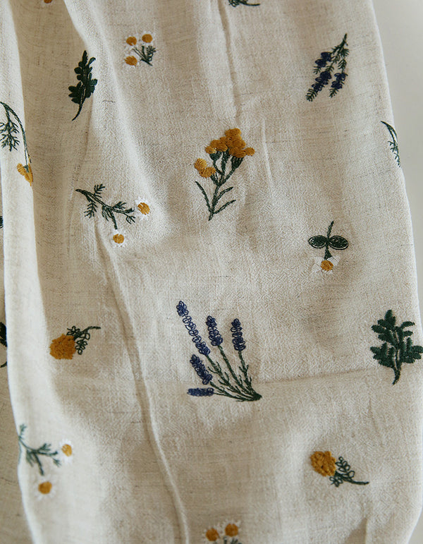 Vintage Cotton Linen Flower Embroidery Fabric