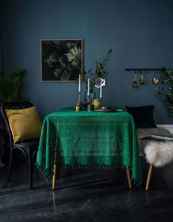 Nappe carrée au crochet vert foncé vintage