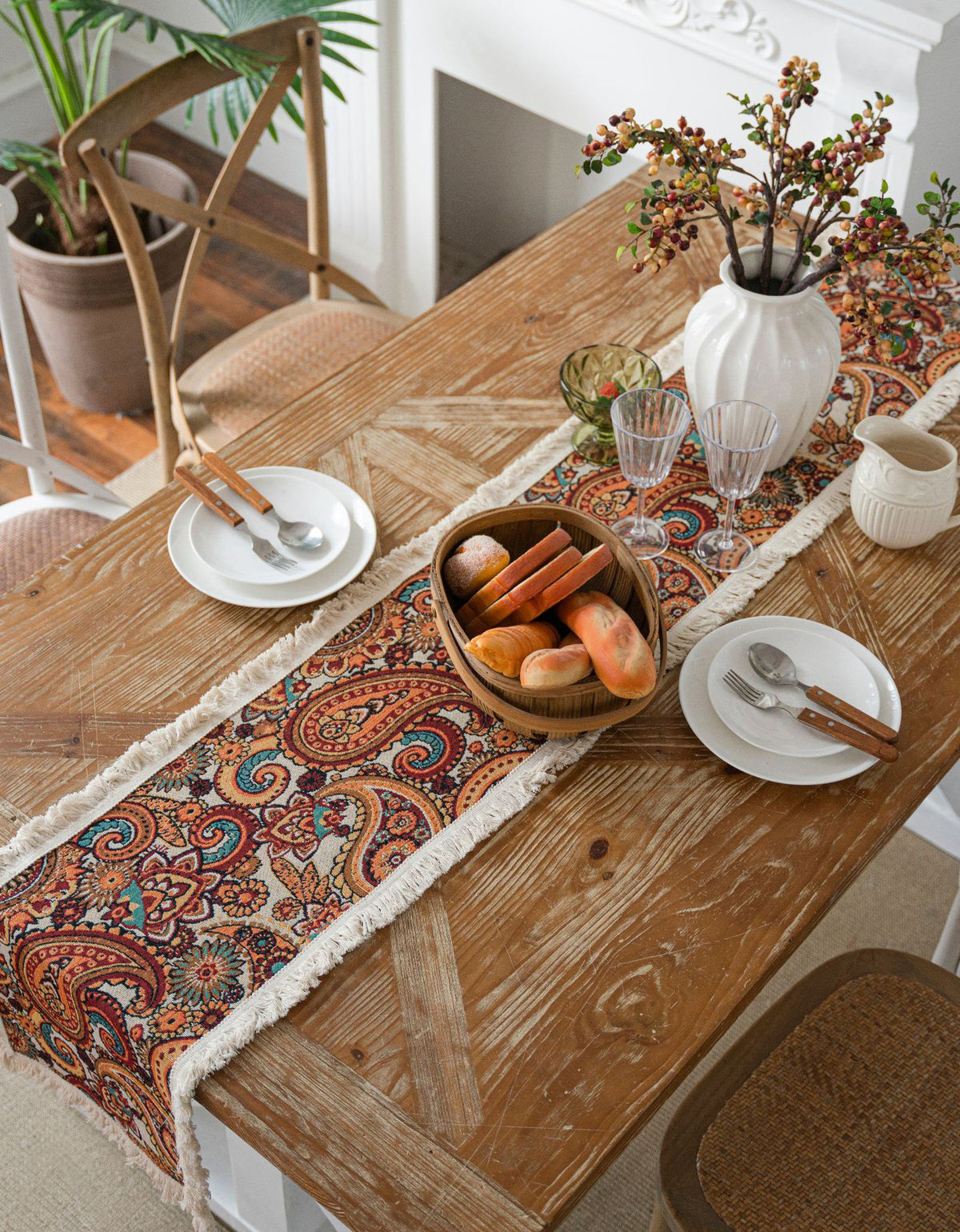 Chemin de table vintage à motifs mixtes en jacquard