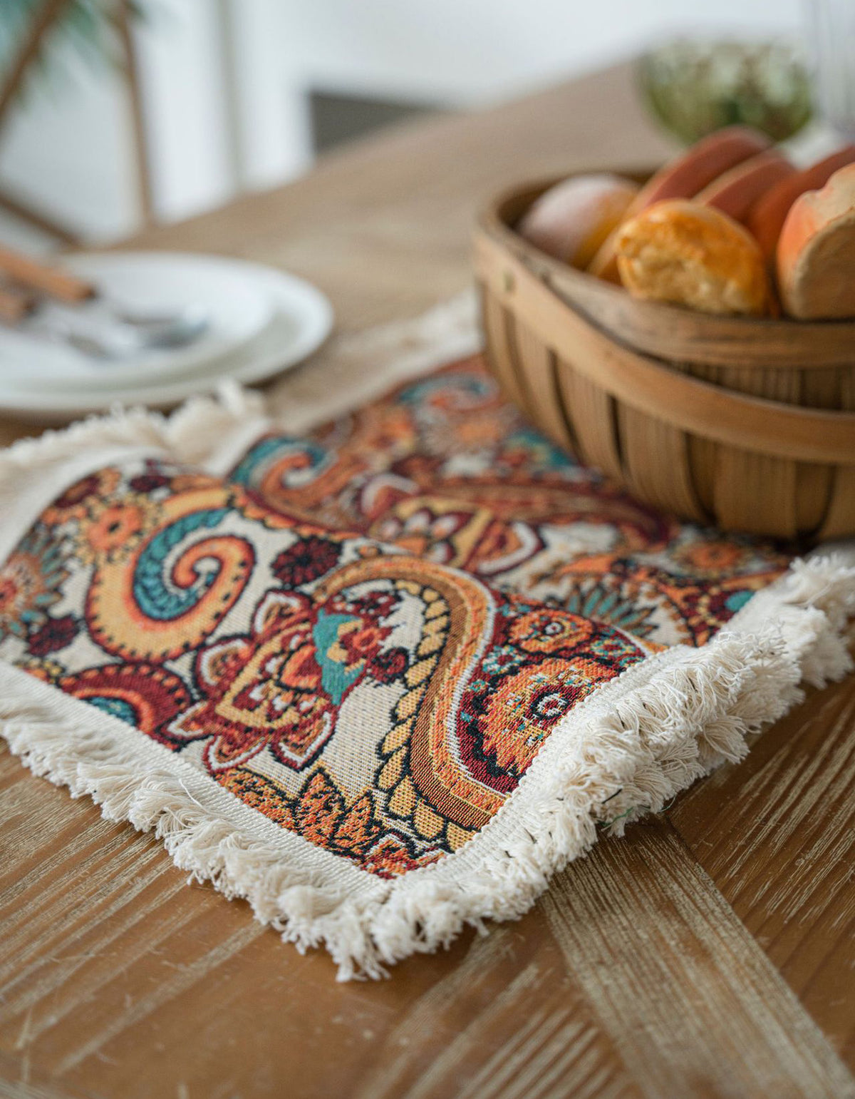 Chemin de table vintage à motifs mixtes en jacquard