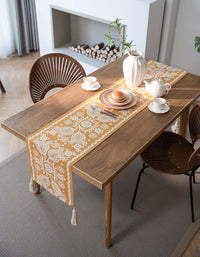 Chemin de table vintage en jacquard jaune | Sets de table