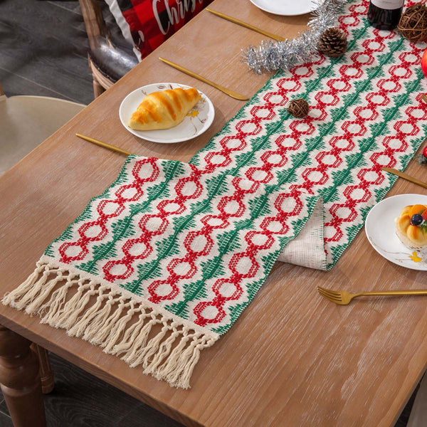 Camino de mesa de tiras largas estilo nórdico vintage