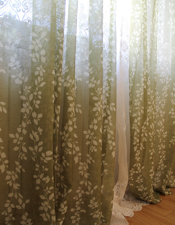 Vintage Spring Leafs Printe Curtain