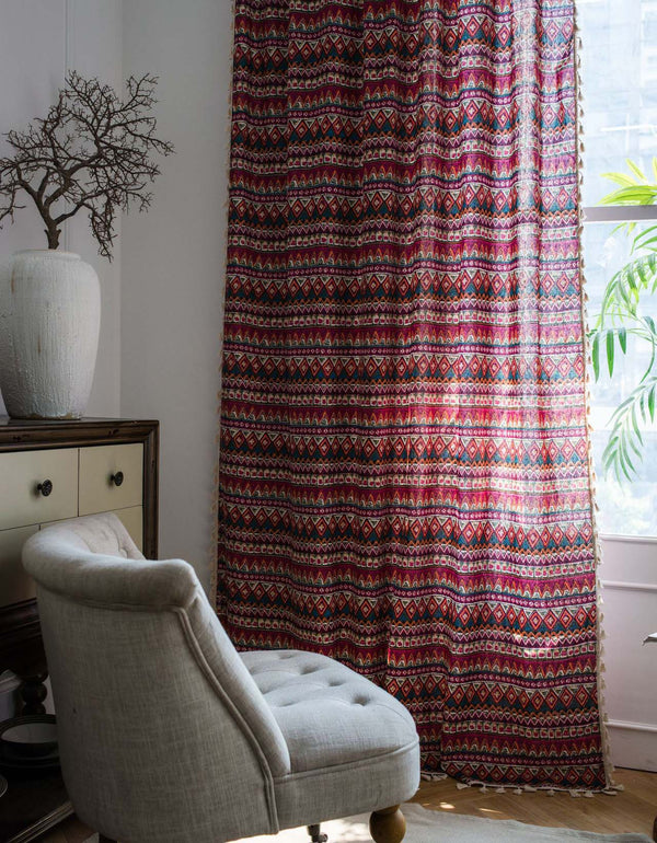 Vintage Tassels Red Bohemian Curtains